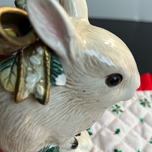 1996 Fitz and Floyd Christmas Holiday Rabbits Creamer Sugar Relish Dish - Picture 10 of 14